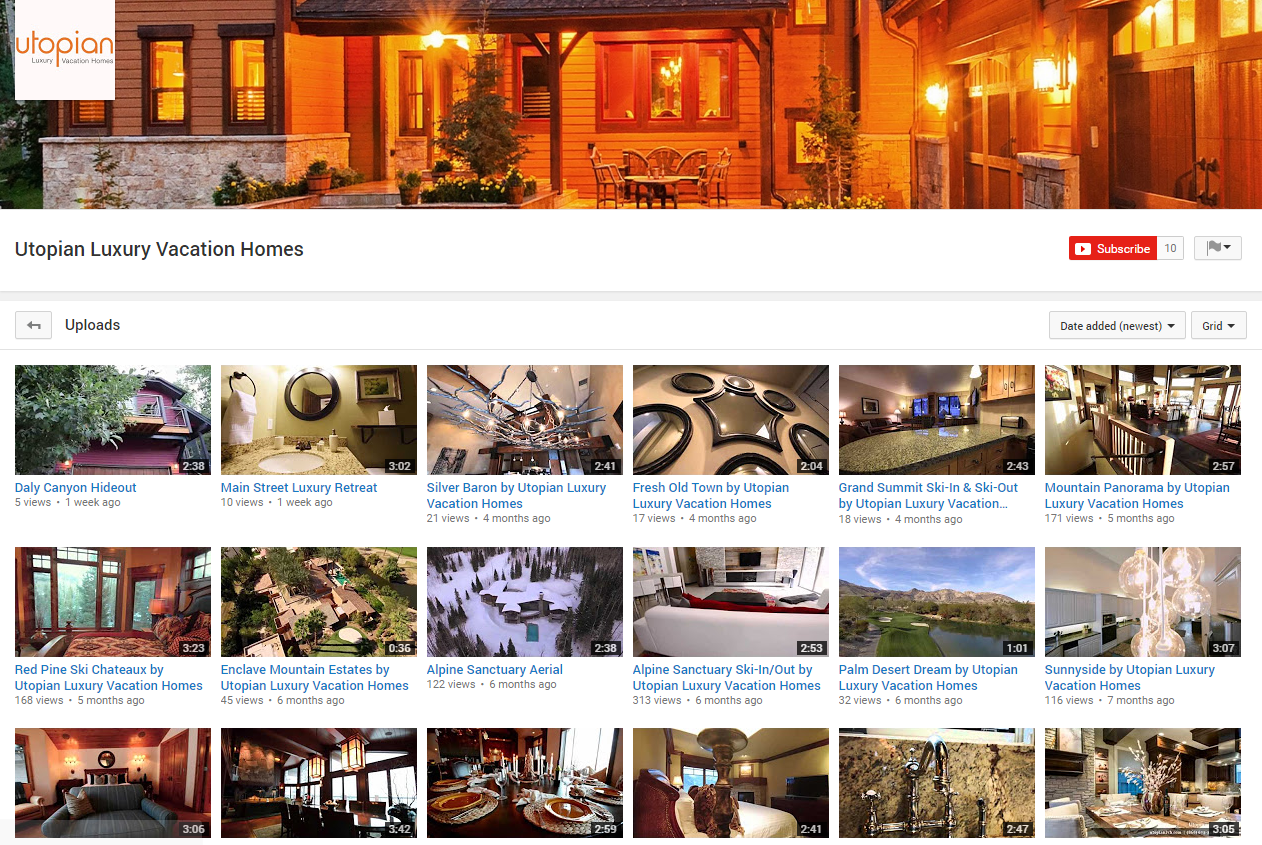 Utopian's YouTube channel is well managed with high quality video tours for its listings.