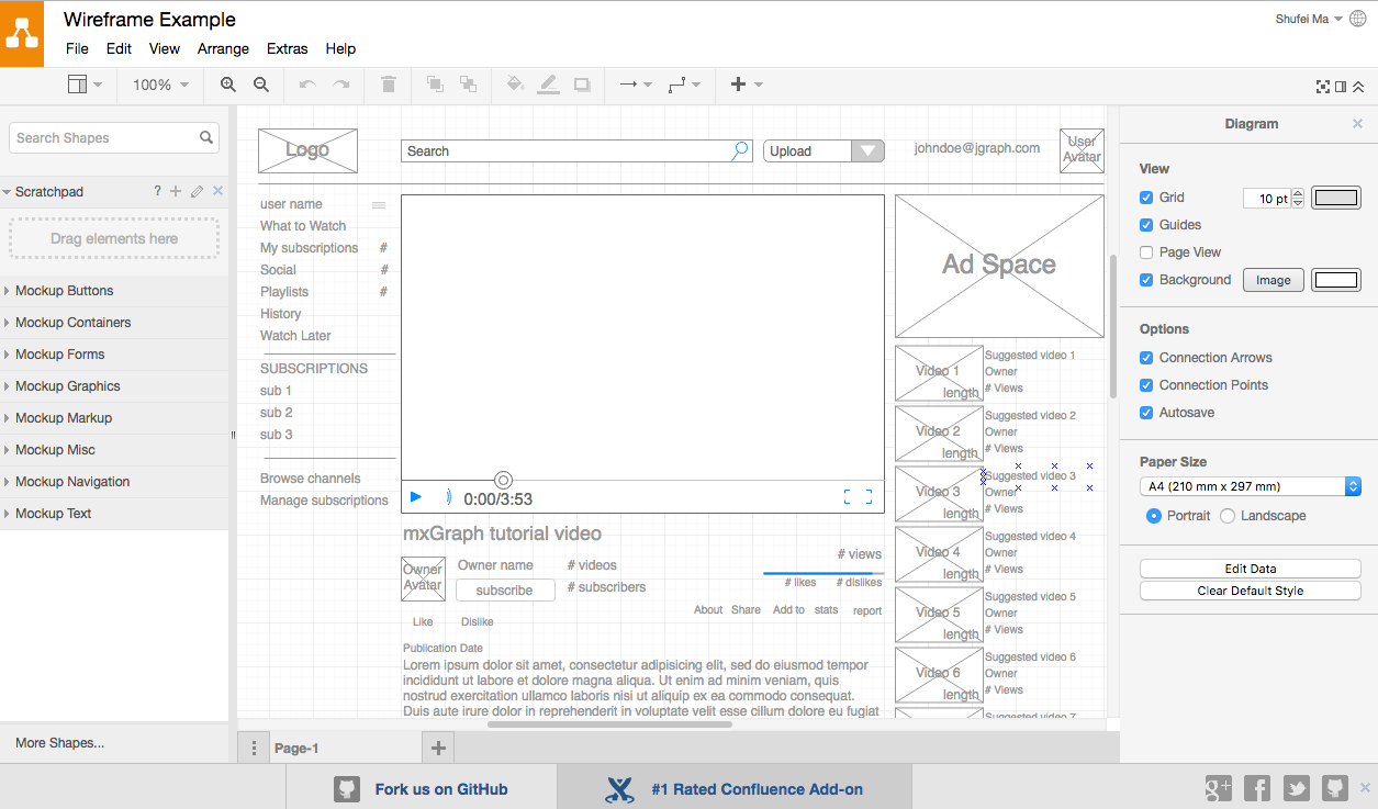 Screenshot of wireframes in Draw.io.