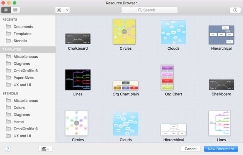 Screenshot of templates in Omnigraffle.