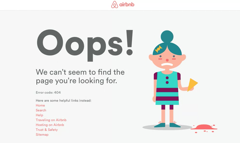 Screenshot of Airbnb 404 page.