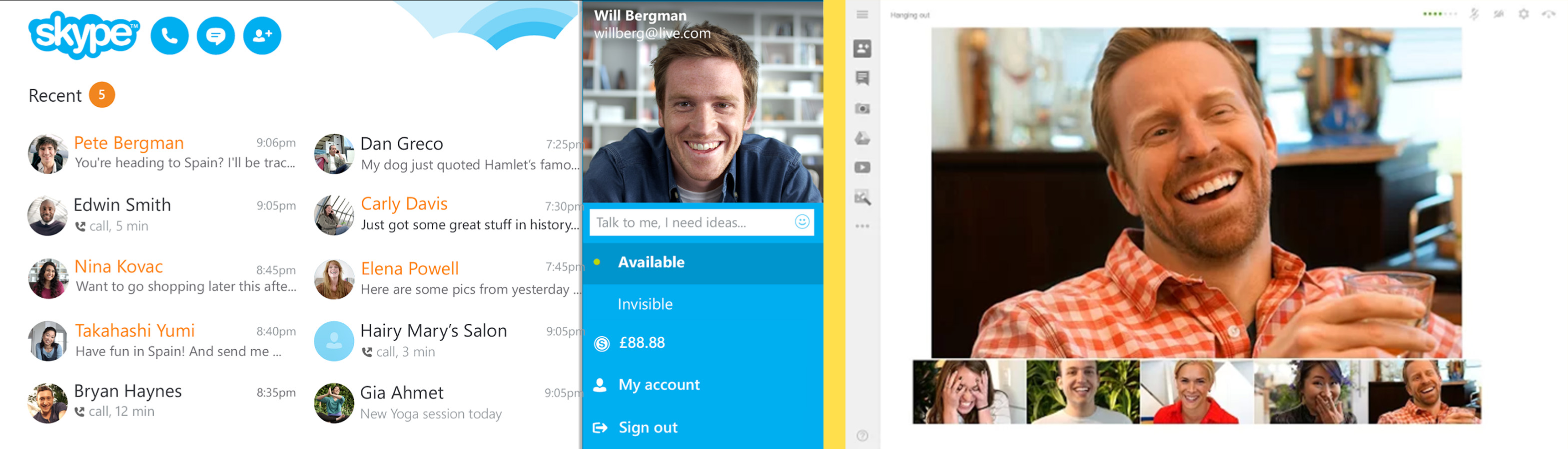 Screenshots of Skype and Google Hangouts