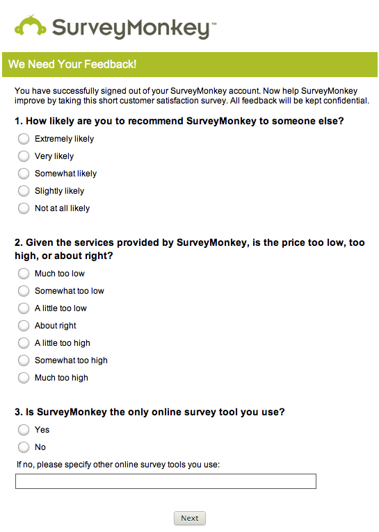 Survey Example by SurveyMonkey