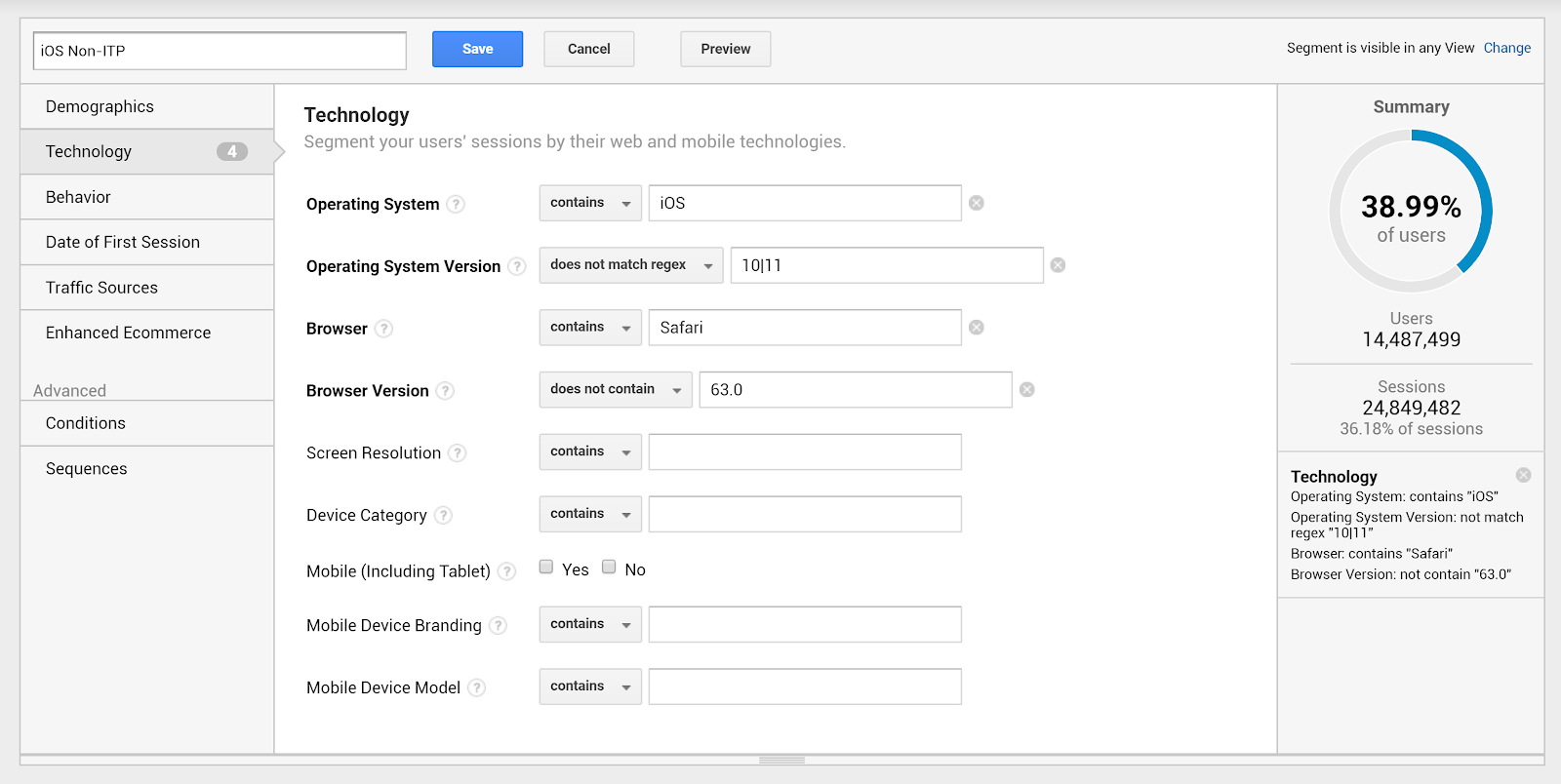 Advanced Segment for iOS without ITP