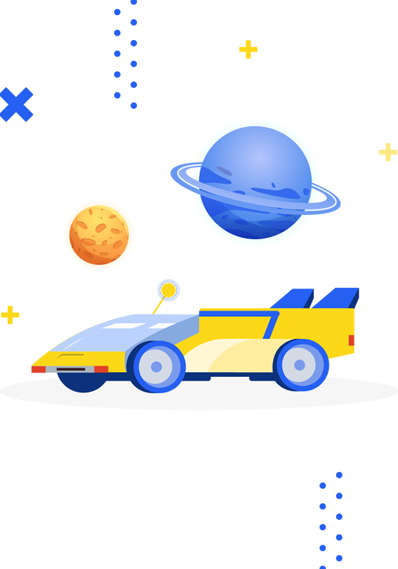 planets and race car illustration