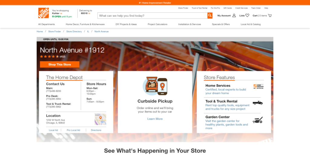 Home Depot local store page