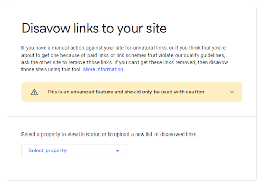 The Google Disavow Tool first screen instructions