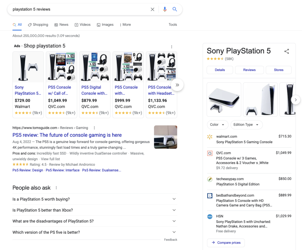 playstation 5 reviews Google SERPs