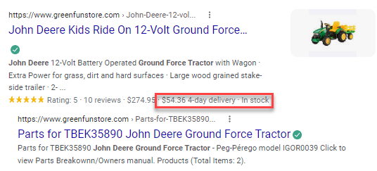 Google search result with delivery information below listing.