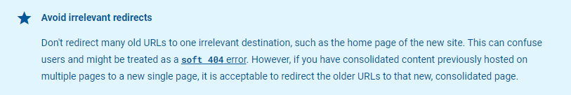 Google recommendation: Avoid Irrelevant Redirects