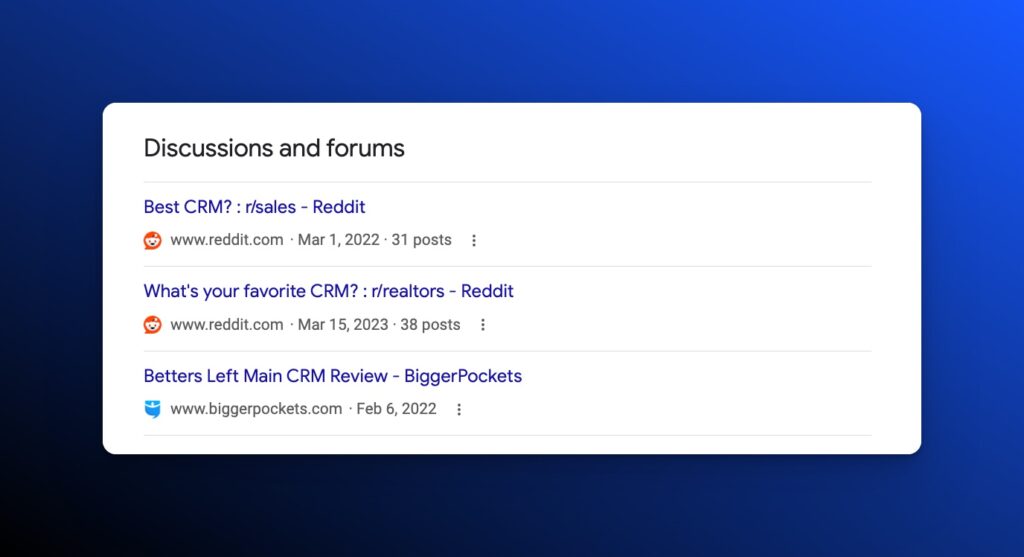 Screenshot of Google's Discussions and forum snippet in Search Results