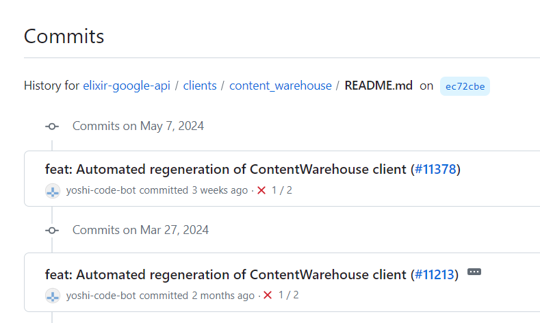 A screenshot of the repository commits with visual proof that the information was committed on May 7th 2024.