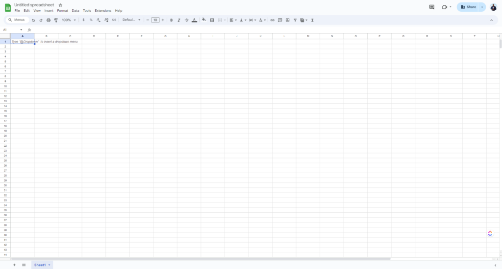 Screenshot of an open Google Sheets spreadsheet