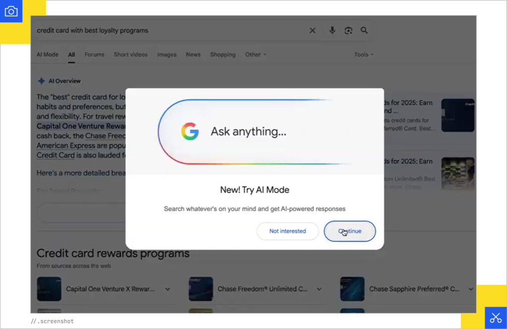 AI Mode pop-up