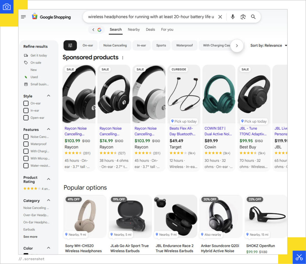 Google Shopping tab headphones