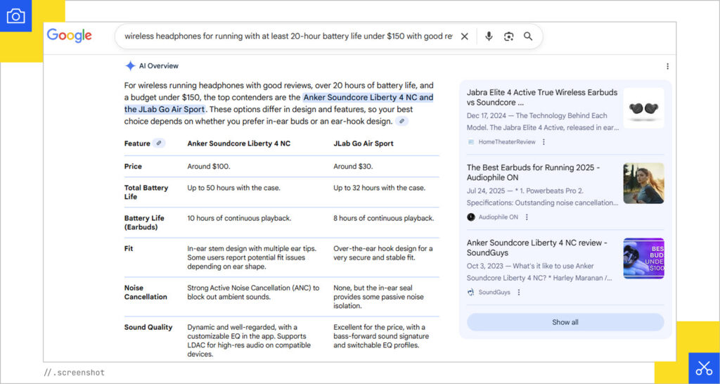 Google headphones SERP