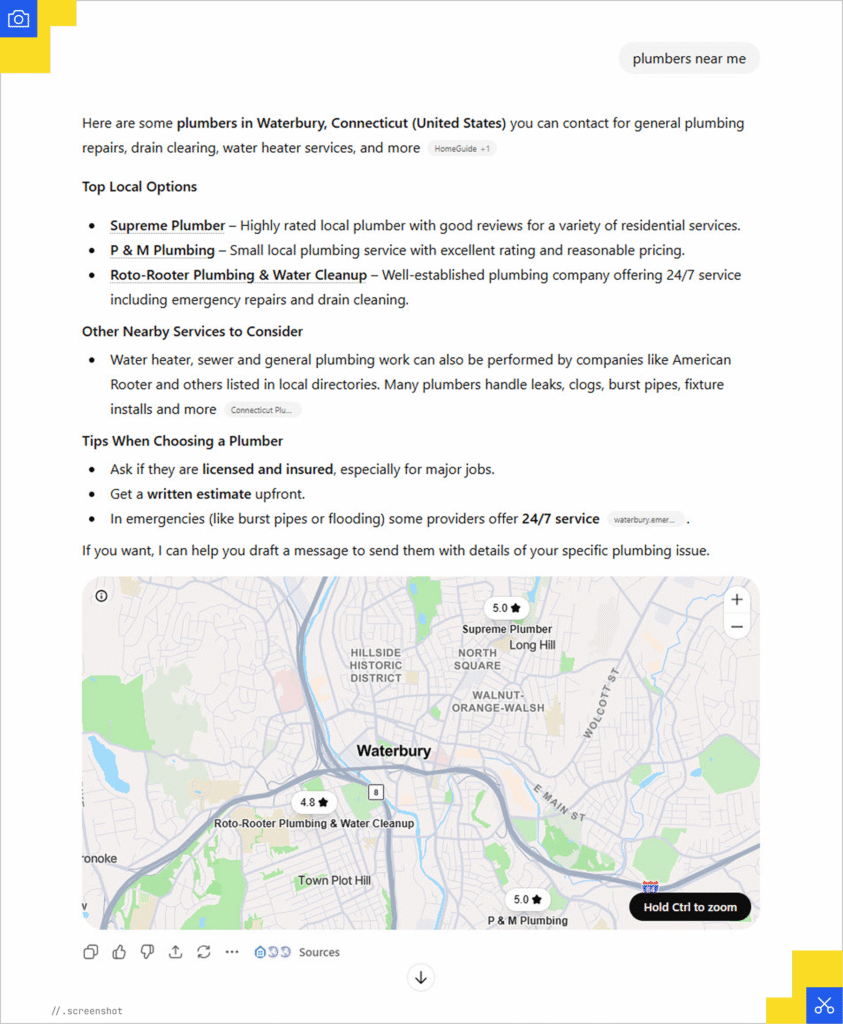 ChatGPT local search results