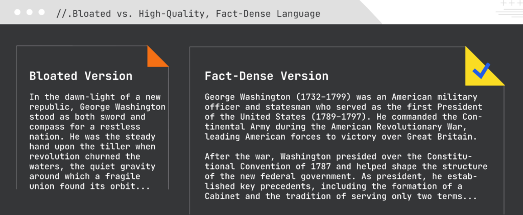 Bloated vs. high-quality, fact-dense language