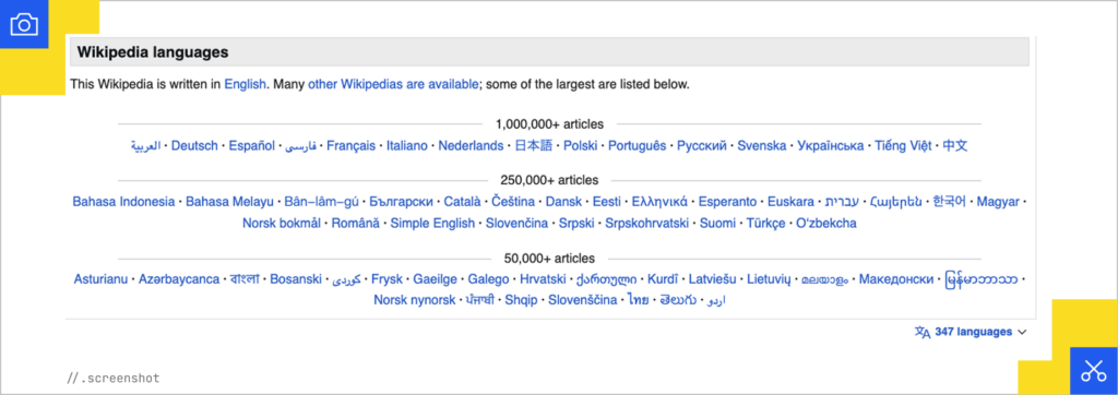 Languages on wikipedia