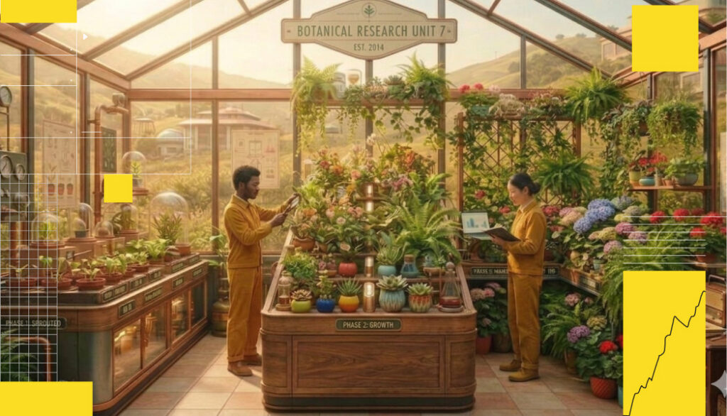 Plants growing in a greenhouse