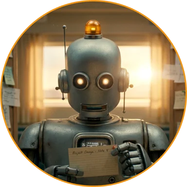 Robot reading a document by a window