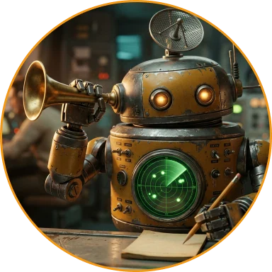 Robot with a radar screen and megaphone